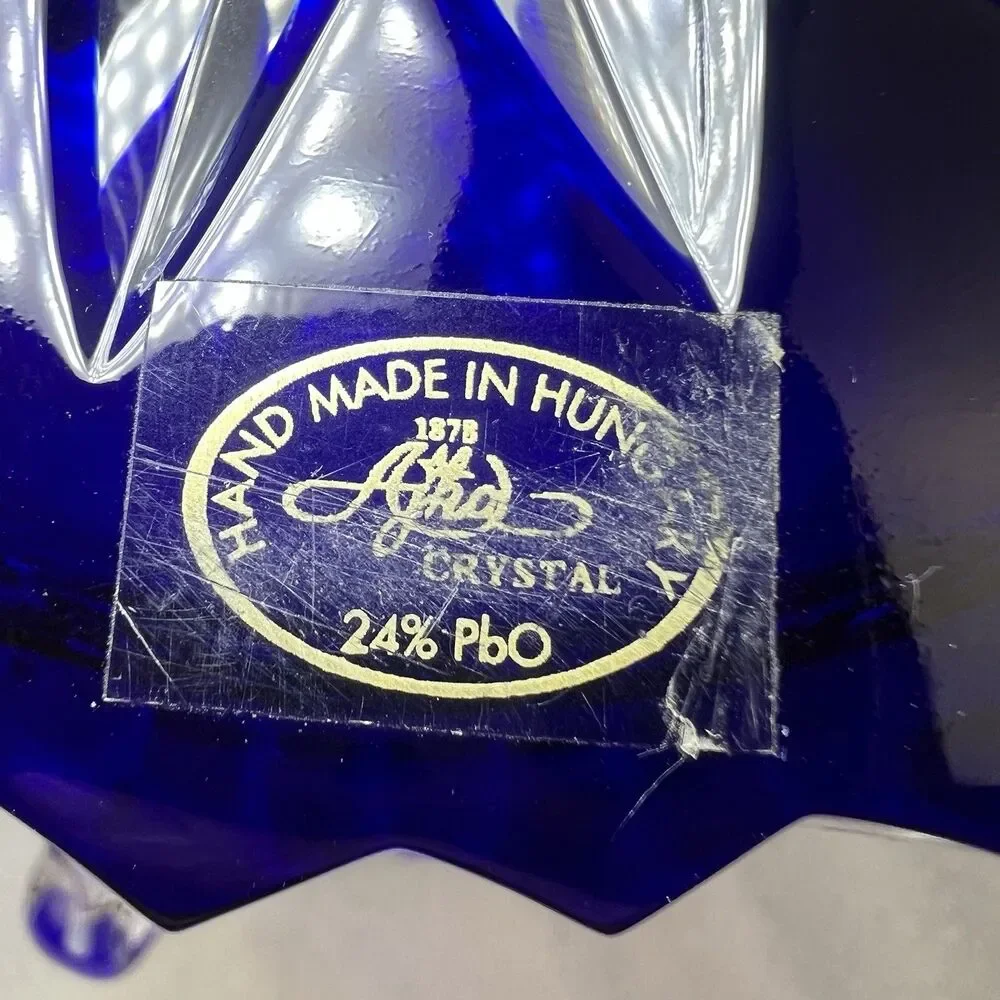 Vtg Ajka Cut-To-Clear Castille Cobalt Blue Hungary 24% Lead Crystal Ice Bucket
